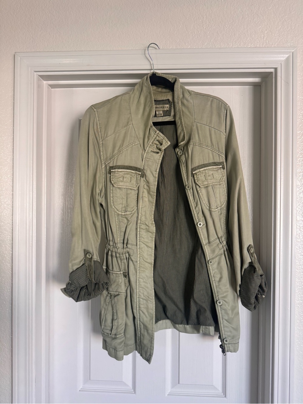 ANTHROPOLOGIE Light Olive Utility Jacket with Rolled Cuffs